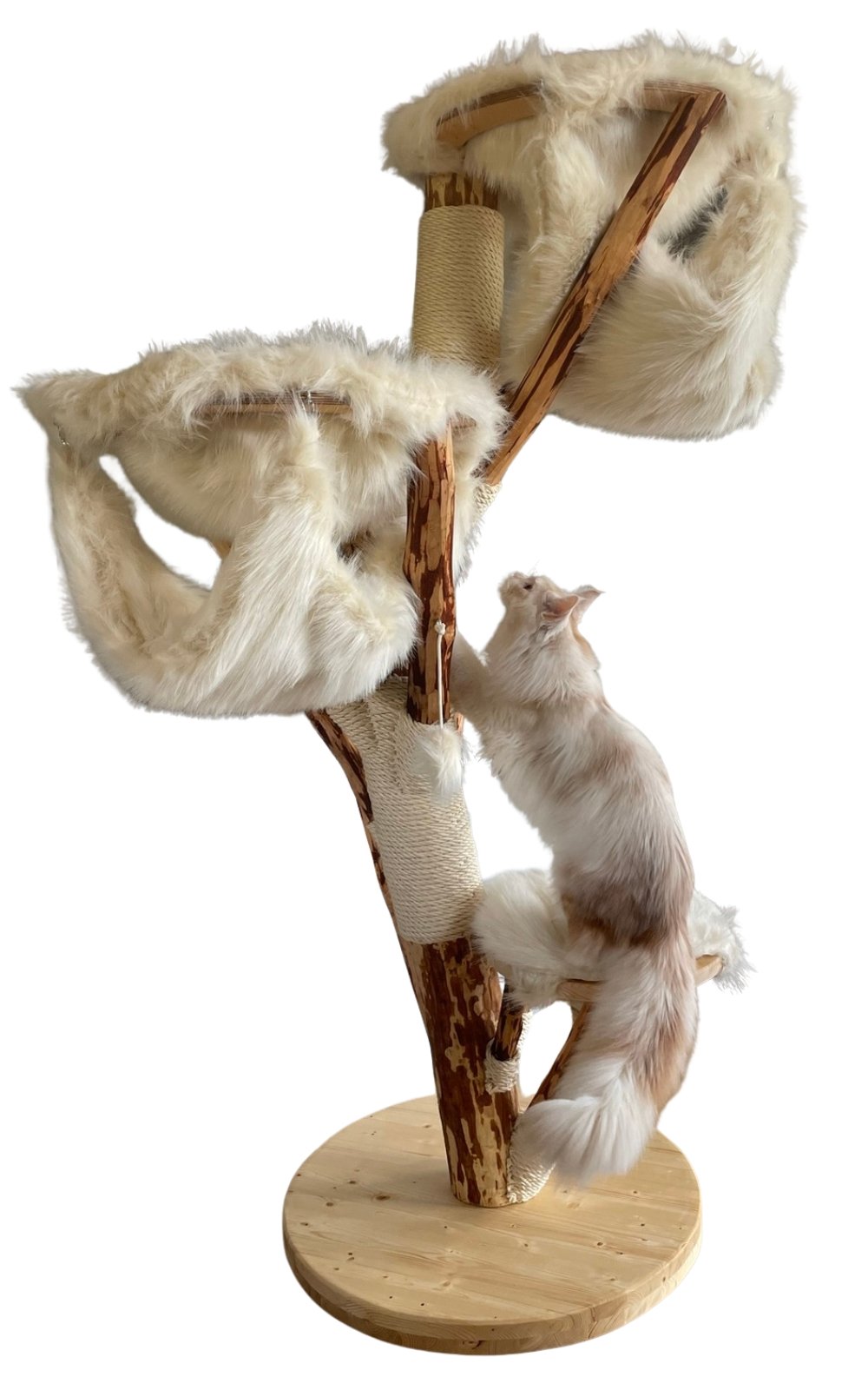 BERGE Kratzbaum mit weißem Plüschbezug