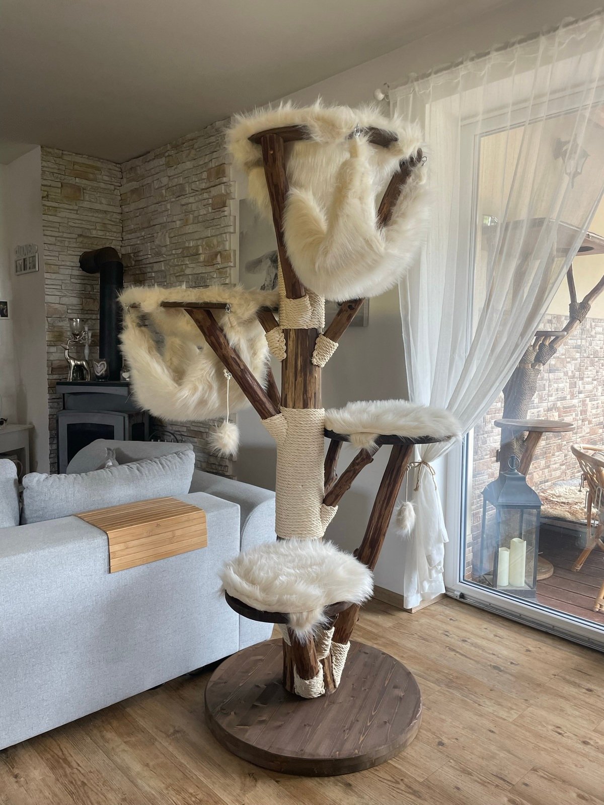 Massivholz Katzenbaum dunkelbraun XXL