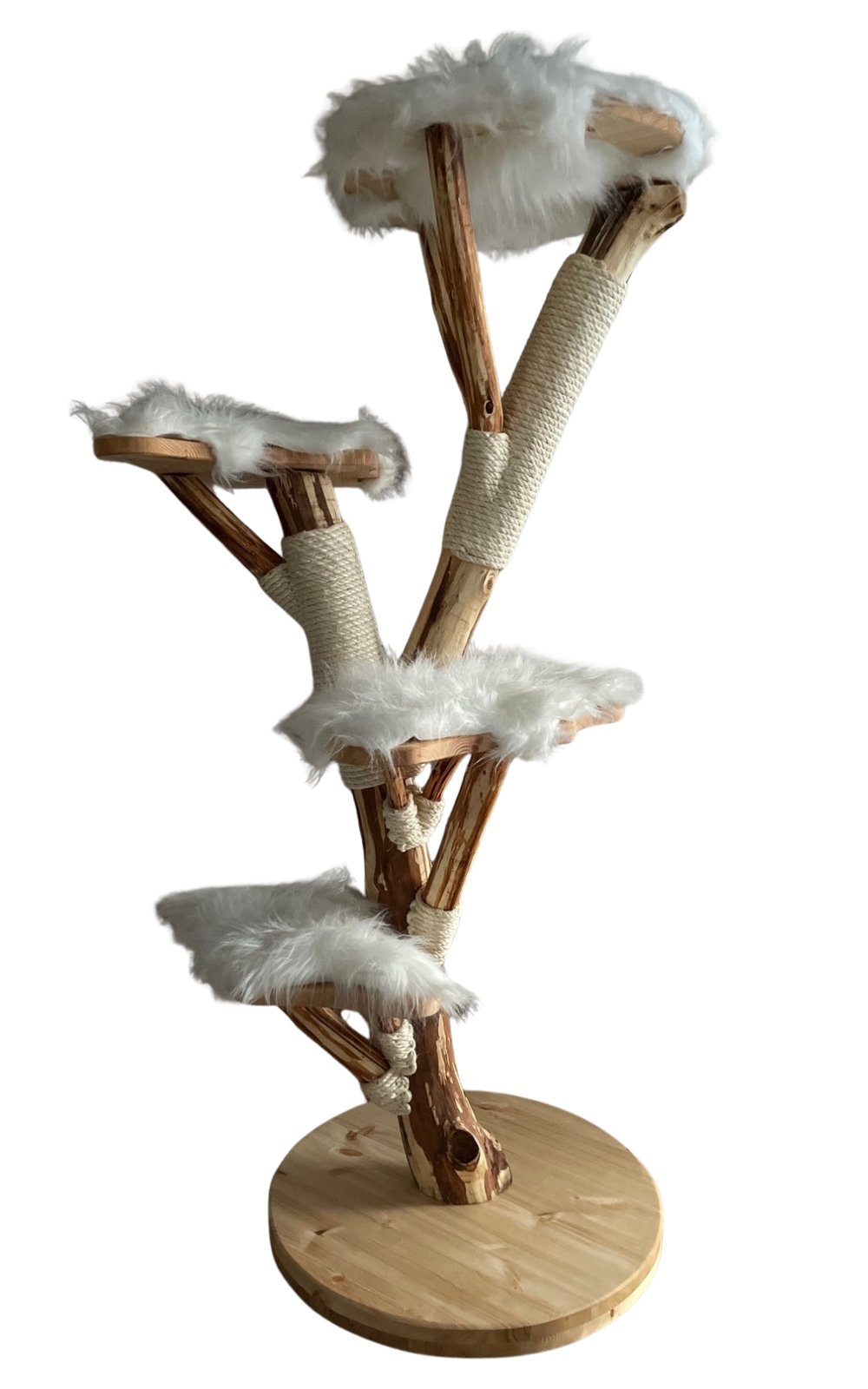 Scratchy Kratzbaum mit weißen plüschigem Bezug
